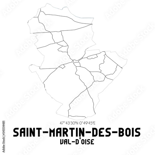 SAINT-MARTIN-DES-BOIS Val-d'Oise. Minimalistic street map with black and white lines.