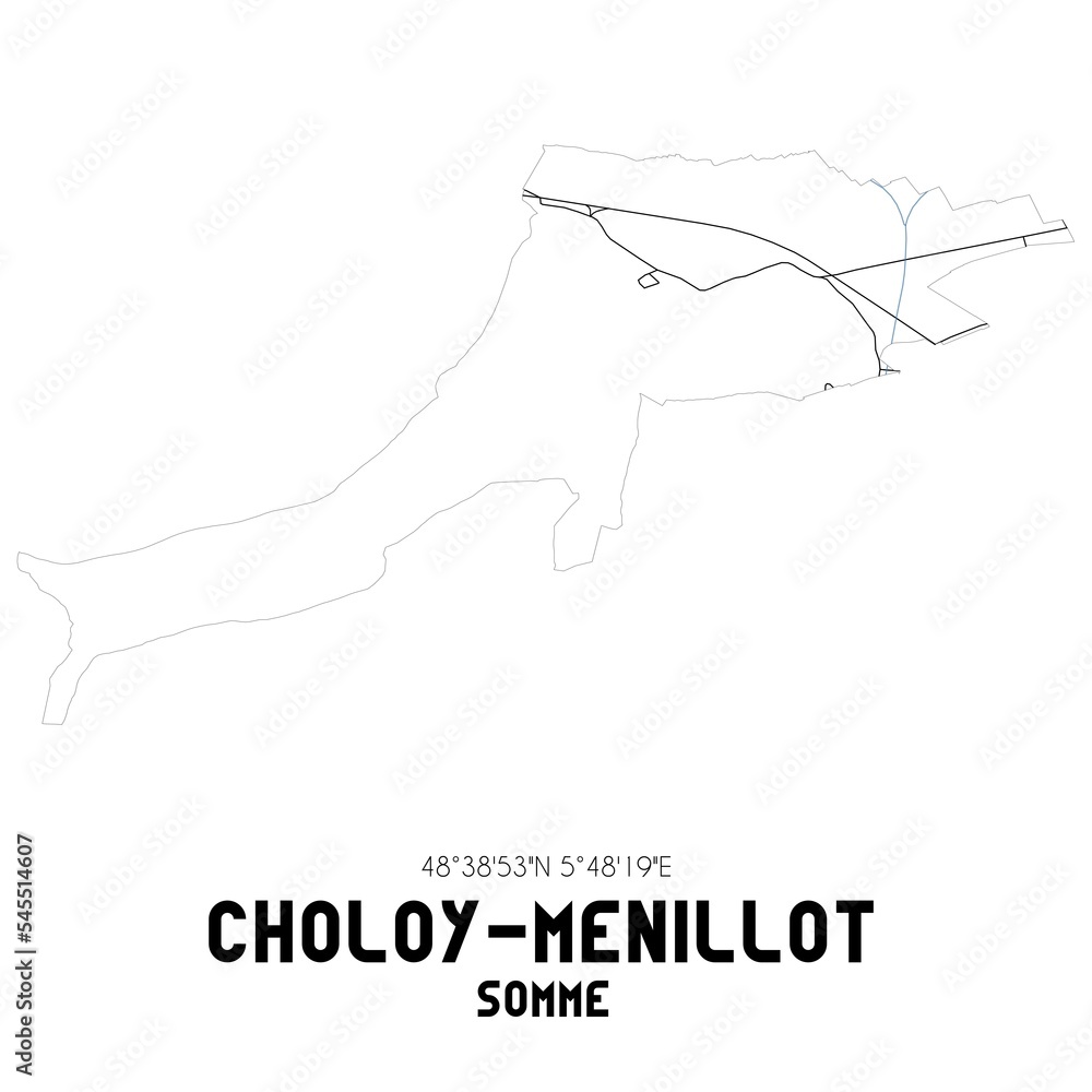 CHOLOY-MENILLOT Somme. Minimalistic street map with black and white lines.