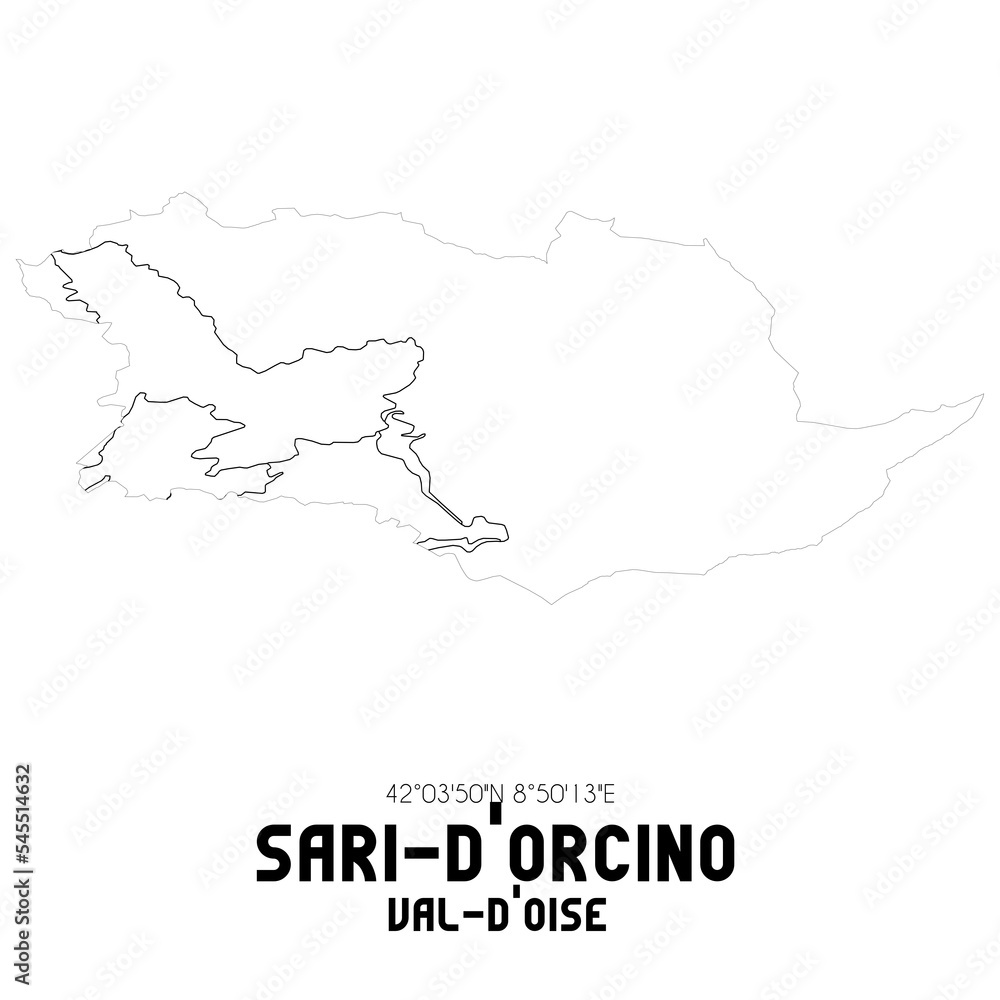 SARI-D'ORCINO Val-d'Oise. Minimalistic street map with black and white lines.