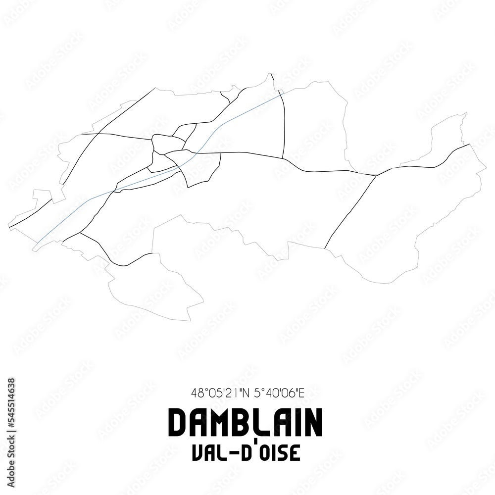 DAMBLAIN Val-d'Oise. Minimalistic street map with black and white lines.