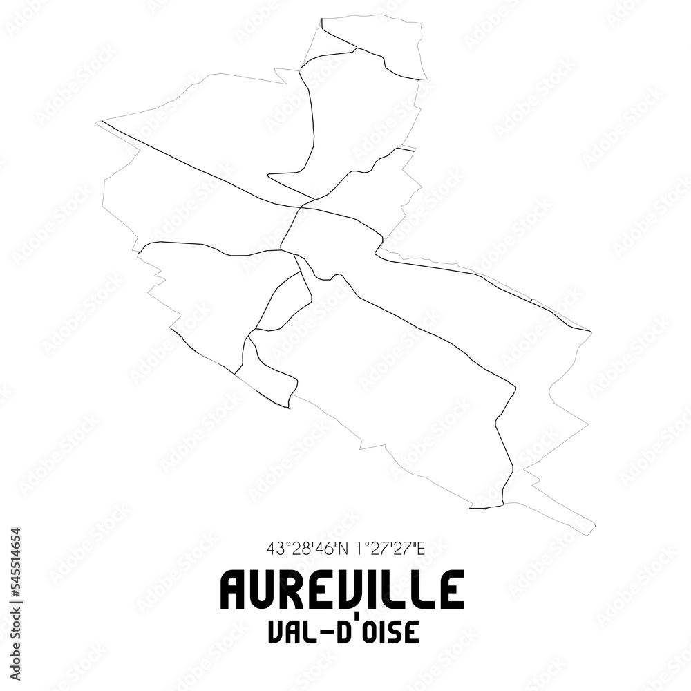 AUREVILLE Val-d'Oise. Minimalistic street map with black and white lines.