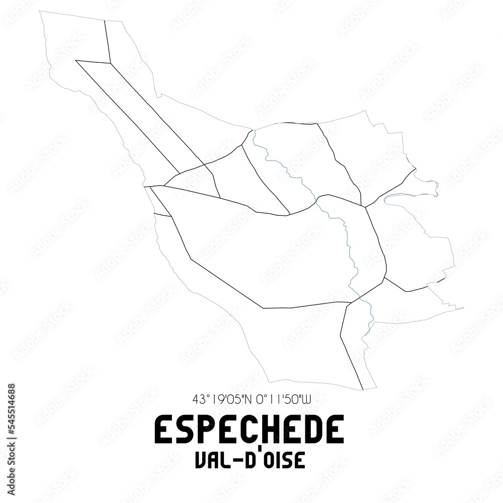 ESPECHEDE Val-d'Oise. Minimalistic street map with black and white lines. ESPECHEDE Val-d'Oise. Minimalistic street map with black and white lines.