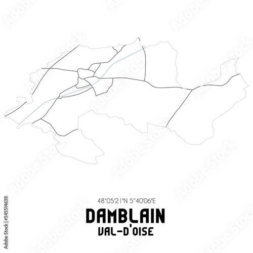 DAMBLAIN Val-d'Oise. Minimalistic street map with black and white lines.