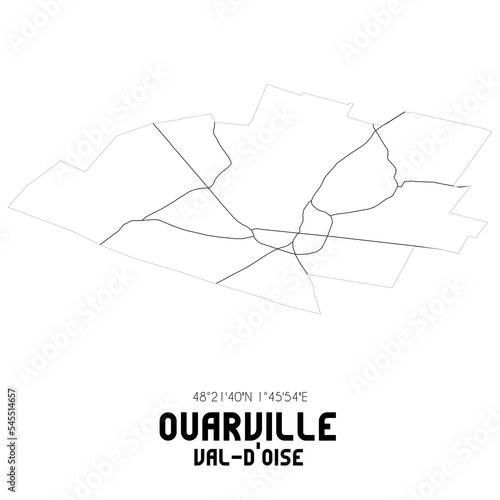 OUARVILLE Val-d'Oise. Minimalistic street map with black and white lines. photo