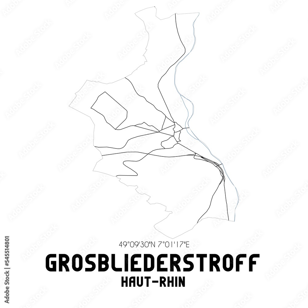 GROSBLIEDERSTROFF Haut-Rhin. Minimalistic street map with black and white lines.