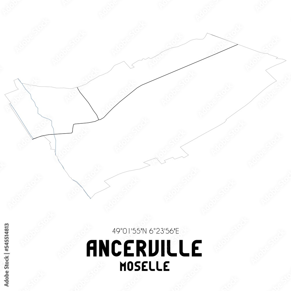 ANCERVILLE Moselle. Minimalistic street map with black and white lines. ANCERVILLE Moselle. Minimalistic street map with black and white lines.