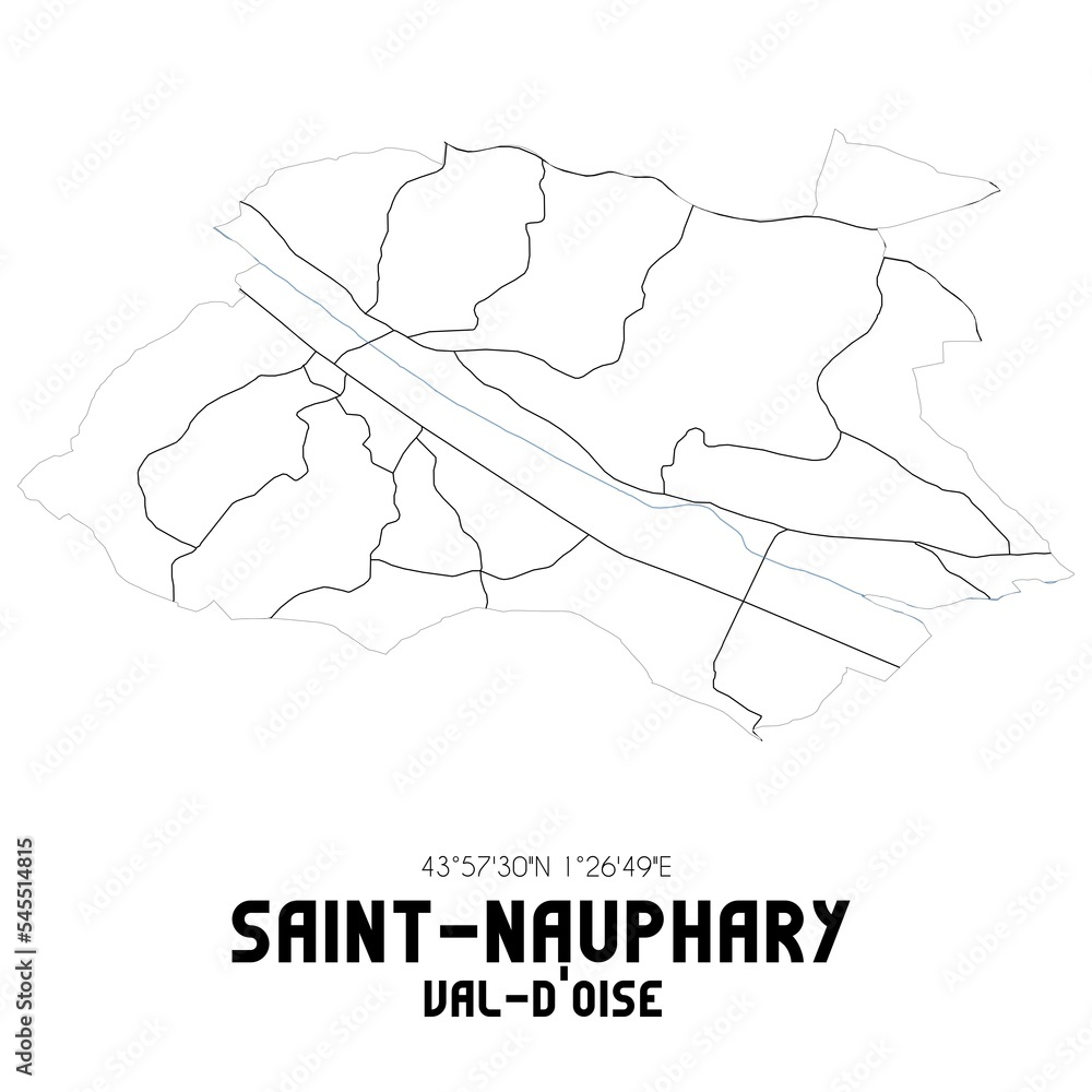 SAINT-NAUPHARY Val-d'Oise. Minimalistic street map with black and white lines. SAINT-NAUPHARY Val-d'Oise. Minimalistic street map with black and white lines.