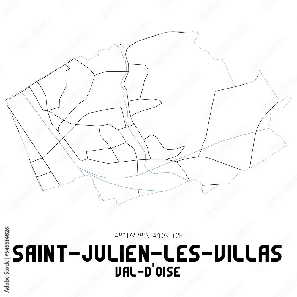 SAINT-JULIEN-LES-VILLAS Val-d'Oise. Minimalistic street map with black and white lines.