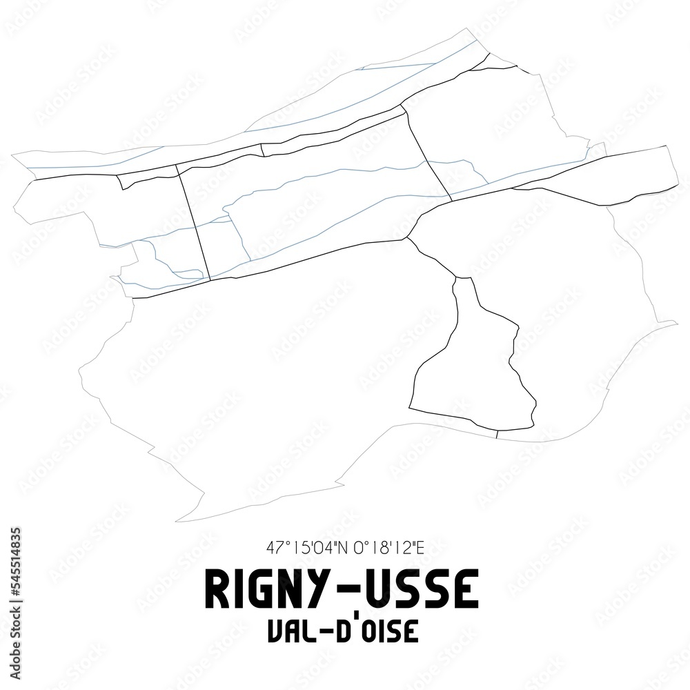 RIGNY-USSE Val-d'Oise. Minimalistic street map with black and white lines. RIGNY-USSE Val-d'Oise. Minimalistic street map with black and white lines.