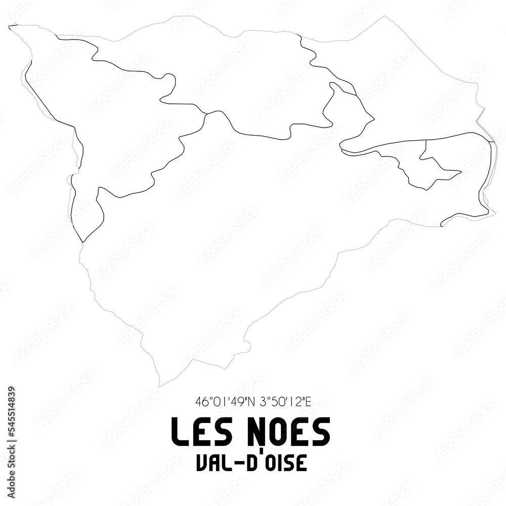 LES NOES Val-d'Oise. Minimalistic street map with black and white lines.