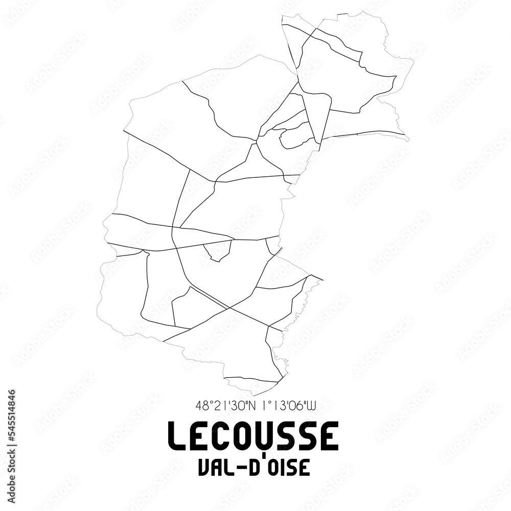 LECOUSSE Val-d'Oise. Minimalistic street map with black and white lines.