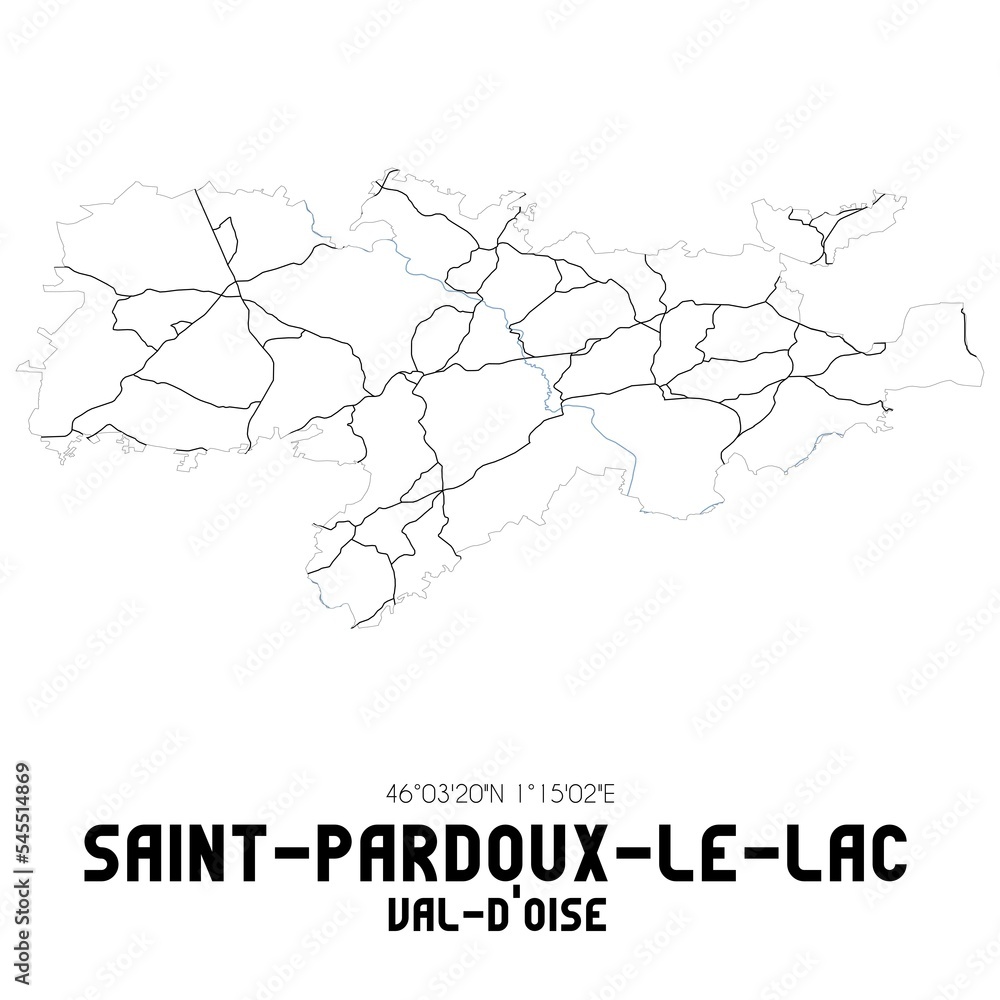 SAINT-PARDOUX-LE-LAC Val-d'Oise. Minimalistic street map with black and white lines.