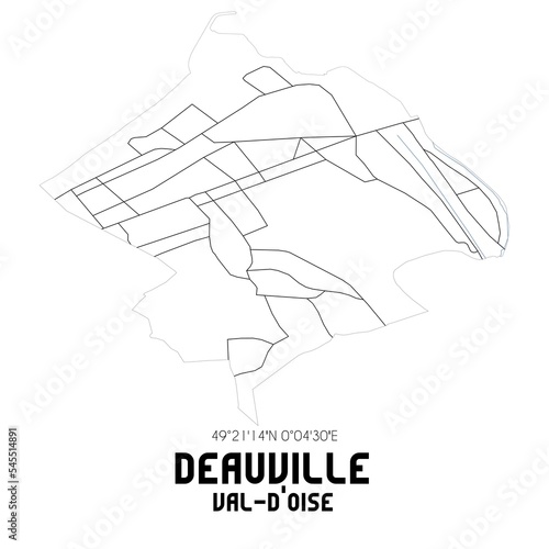 DEAUVILLE Val-d'Oise. Minimalistic street map with black and white lines.