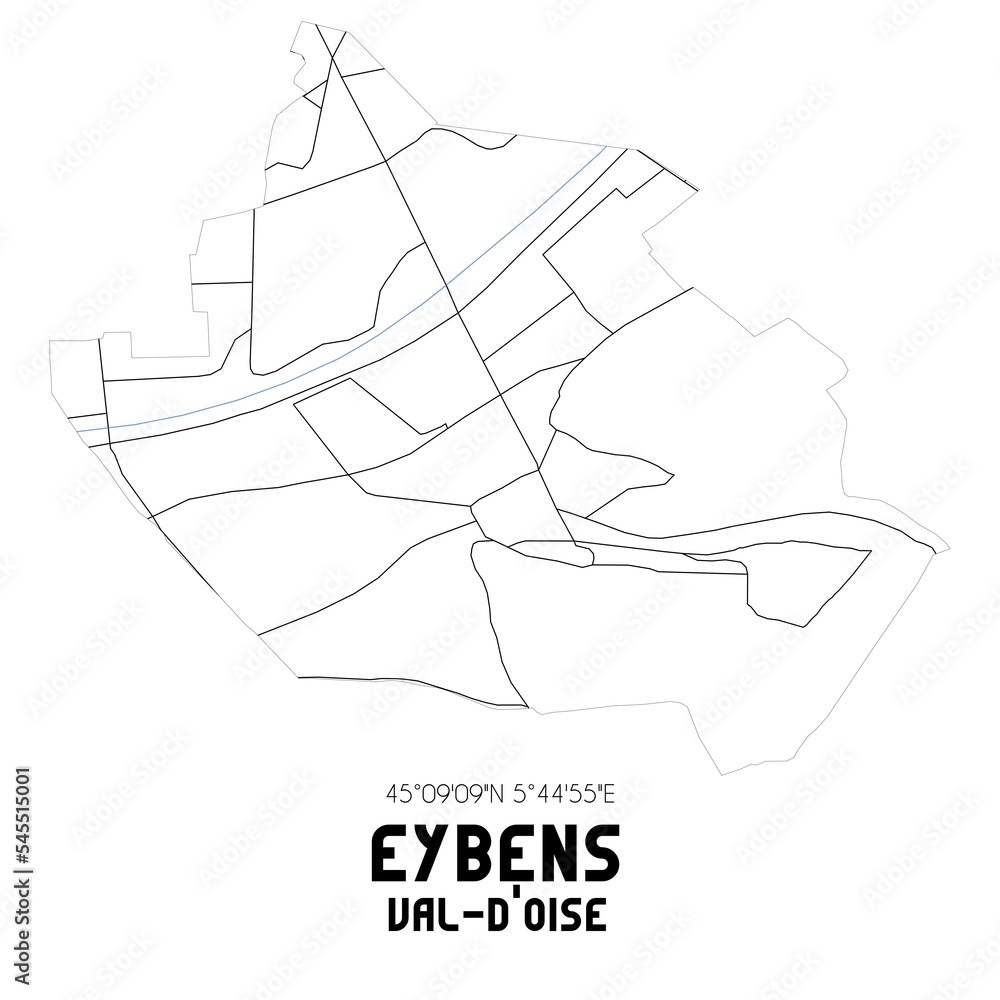 EYBENS Val-d'Oise. Minimalistic street map with black and white lines.