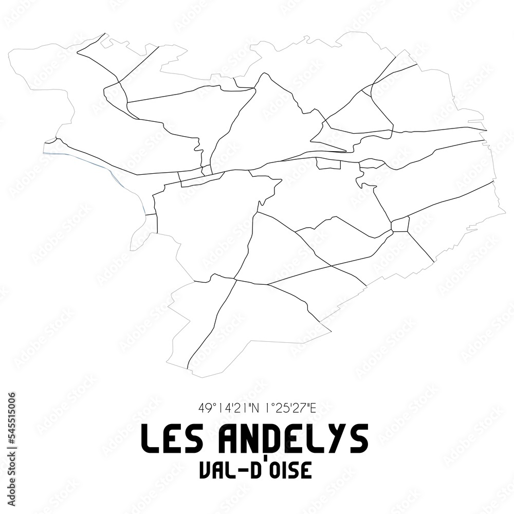 LES ANDELYS Val-d'Oise. Minimalistic street map with black and white lines.