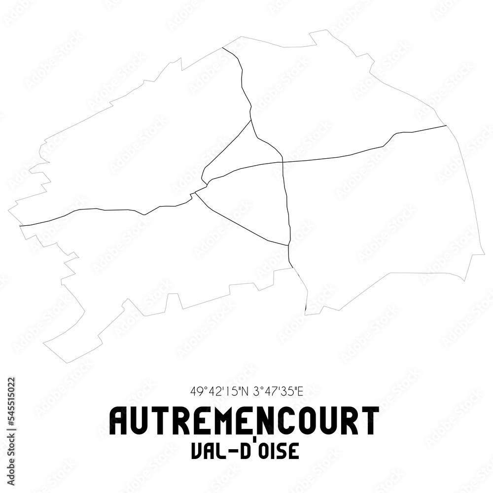 AUTREMENCOURT Val-d'Oise. Minimalistic street map with black and white lines.