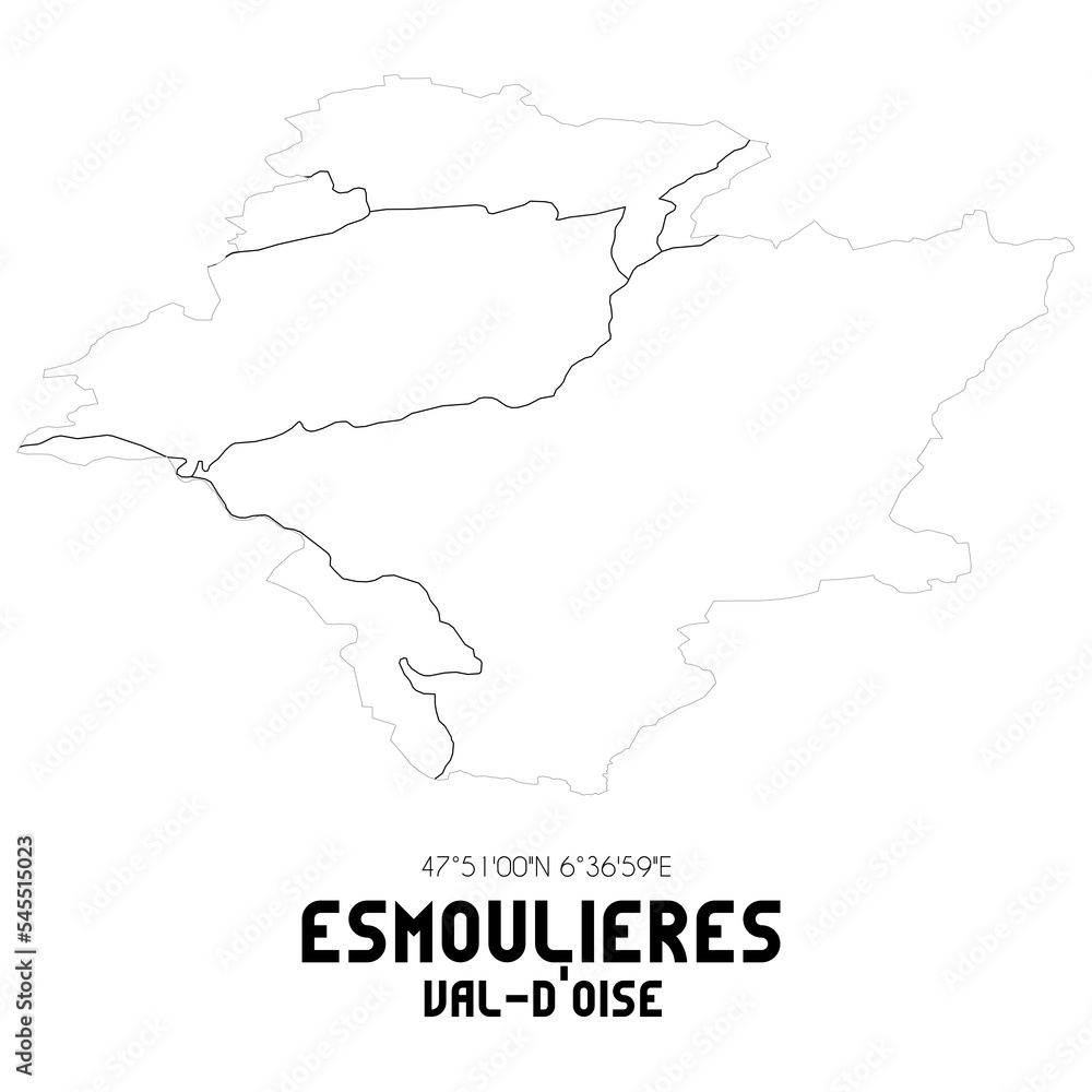 ESMOULIERES Val-d'Oise. Minimalistic street map with black and white lines.