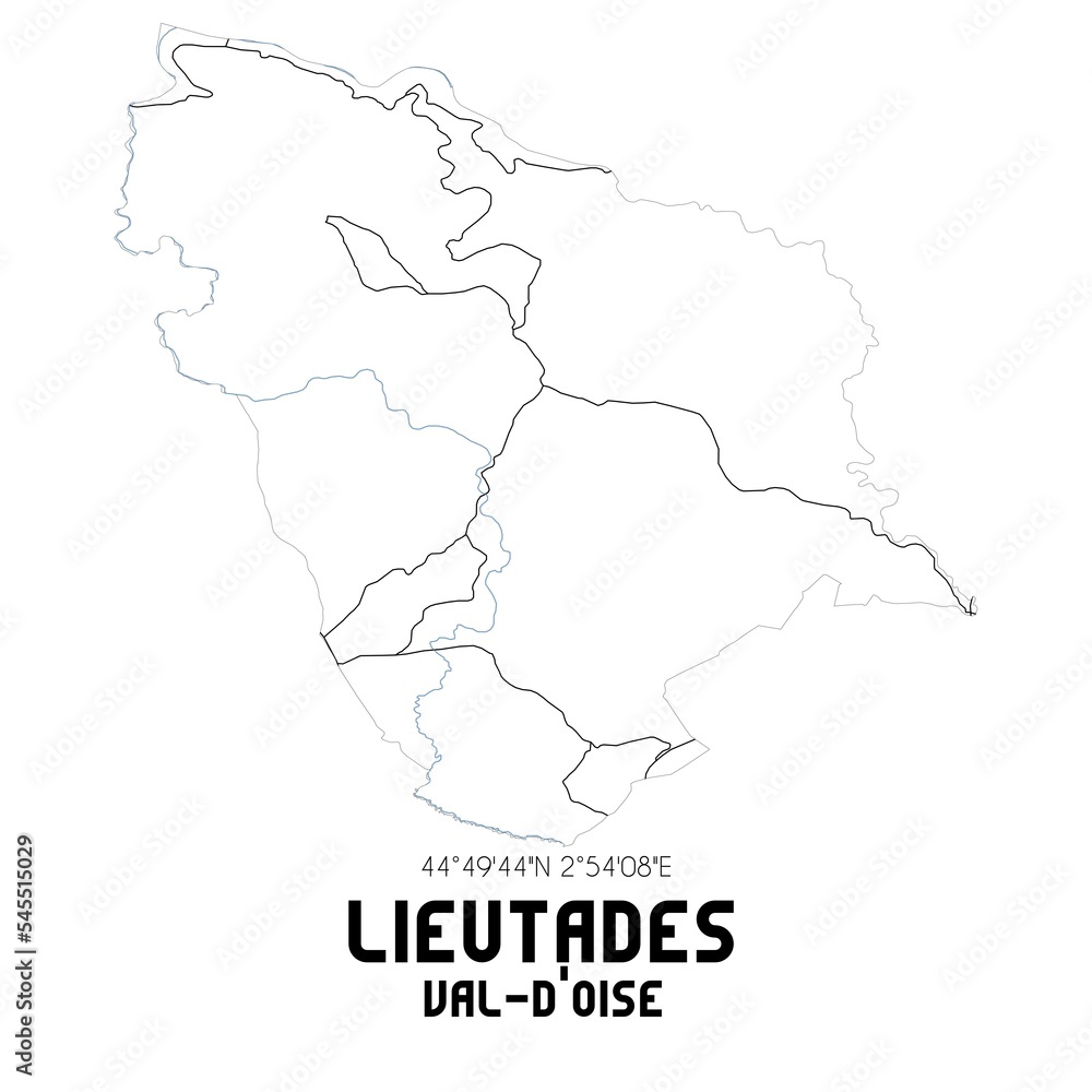 LIEUTADES Val-d'Oise. Minimalistic street map with black and white lines.
