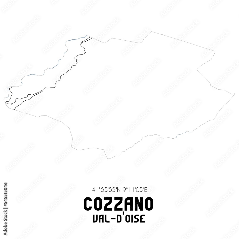 COZZANO Val-d'Oise. Minimalistic street map with black and white lines.
