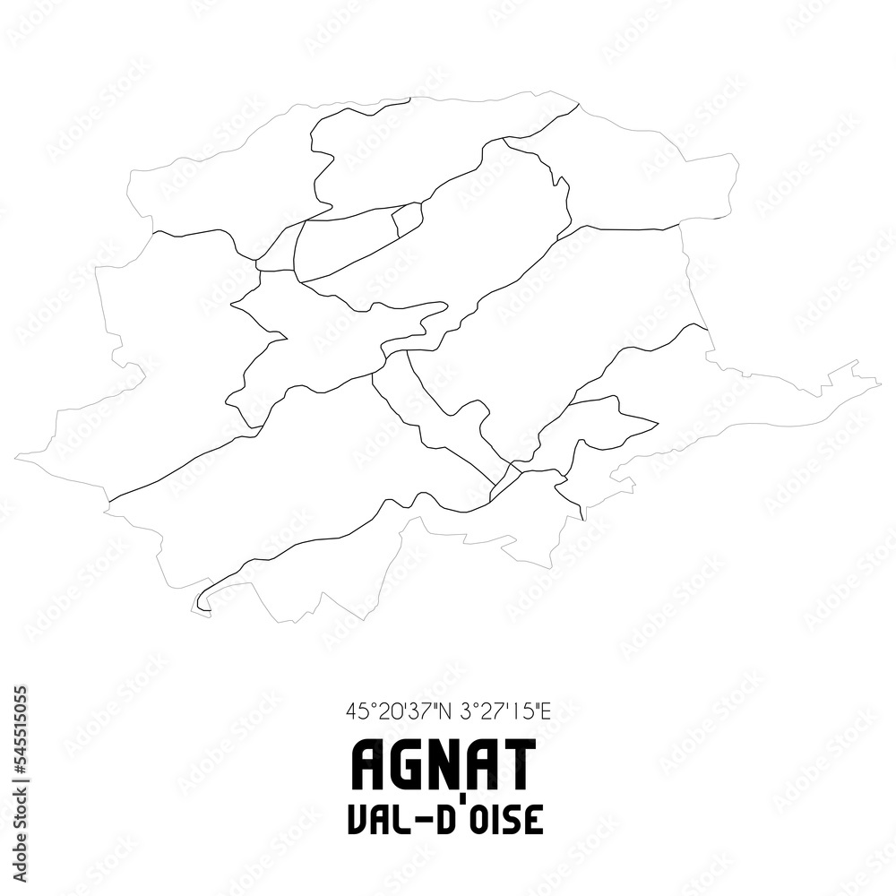 AGNAT Val-d'Oise. Minimalistic street map with black and white lines. AGNAT Val-d'Oise. Minimalistic street map with black and white lines.