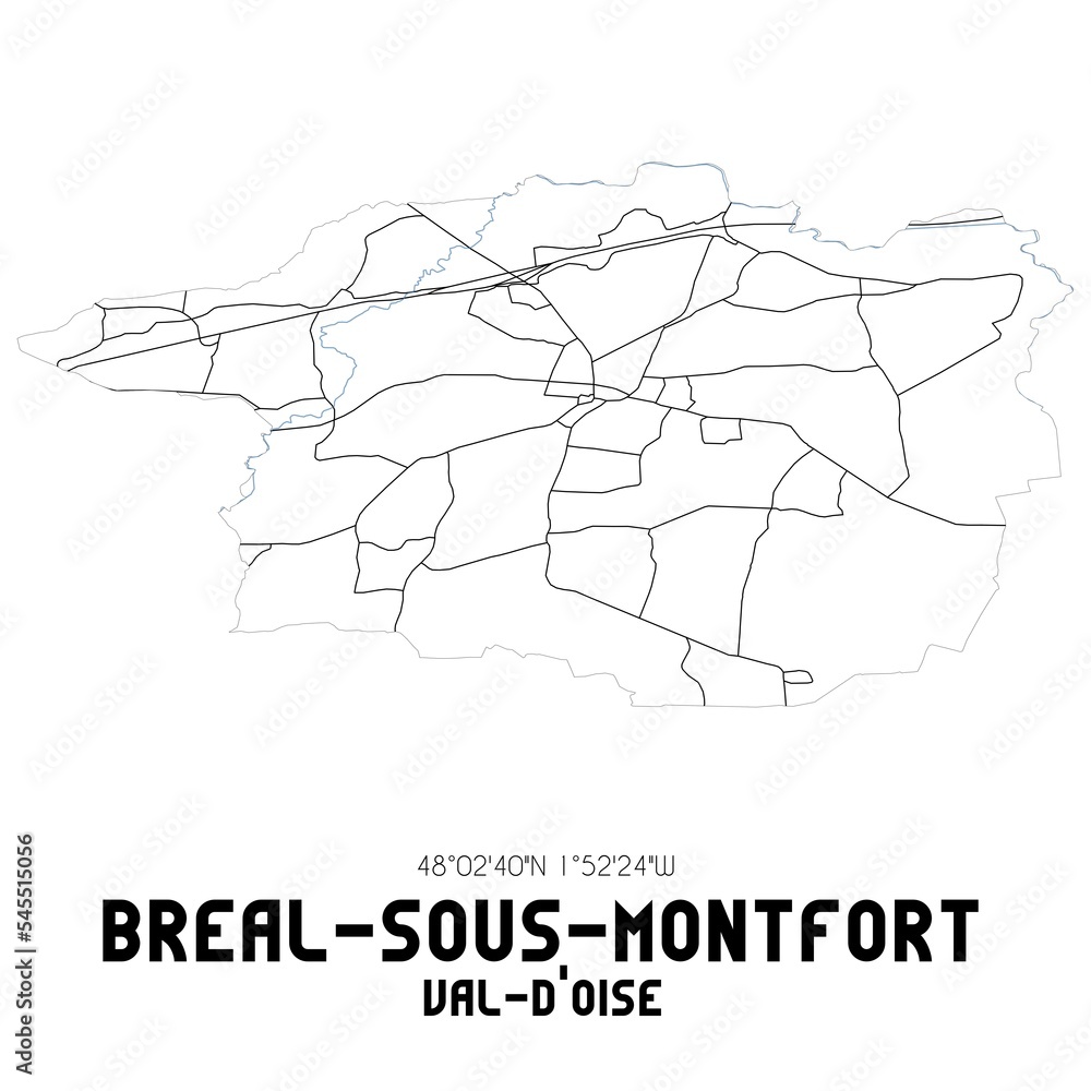 BREAL-SOUS-MONTFORT Val-d'Oise. Minimalistic street map with black and white lines.