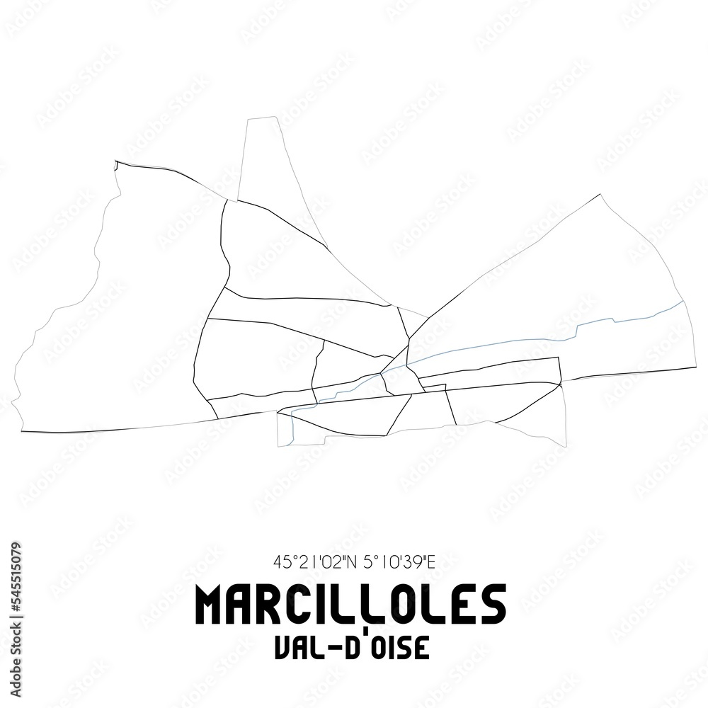 MARCILLOLES Val-d'Oise. Minimalistic street map with black and white lines. MARCILLOLES Val-d'Oise. Minimalistic street map with black and white lines.