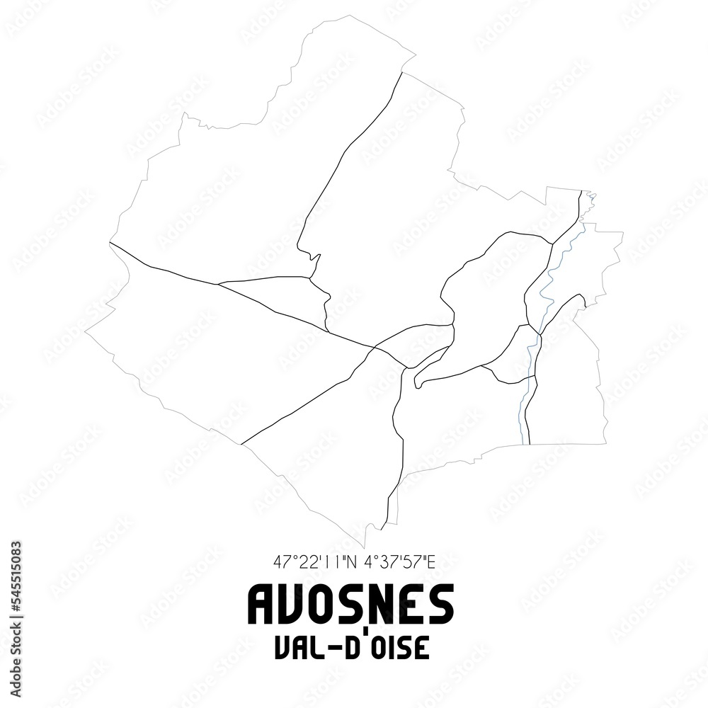 AVOSNES Val-d'Oise. Minimalistic street map with black and white lines.