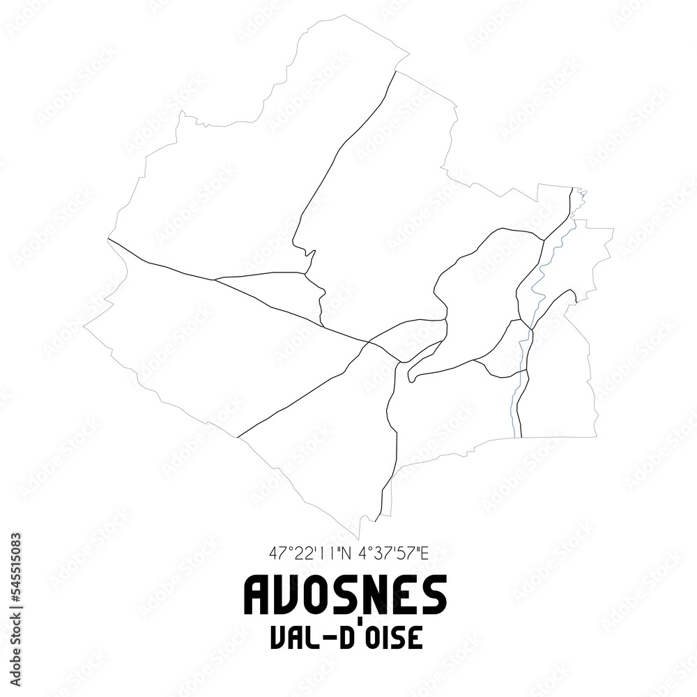 AVOSNES Val-d'Oise. Minimalistic street map with black and white lines. AVOSNES Val-d'Oise. Minimalistic street map with black and white lines.