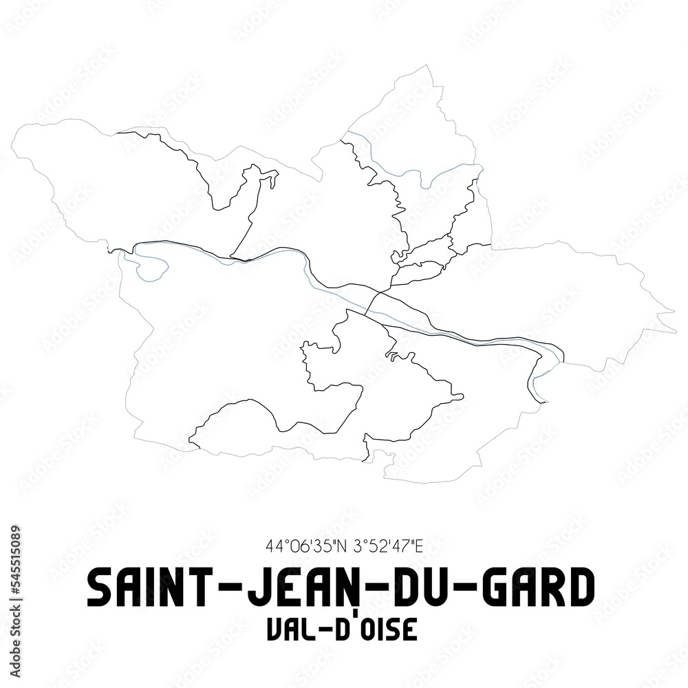 SAINT-JEAN-DU-GARD Val-d'Oise. Minimalistic street map with black and white lines.