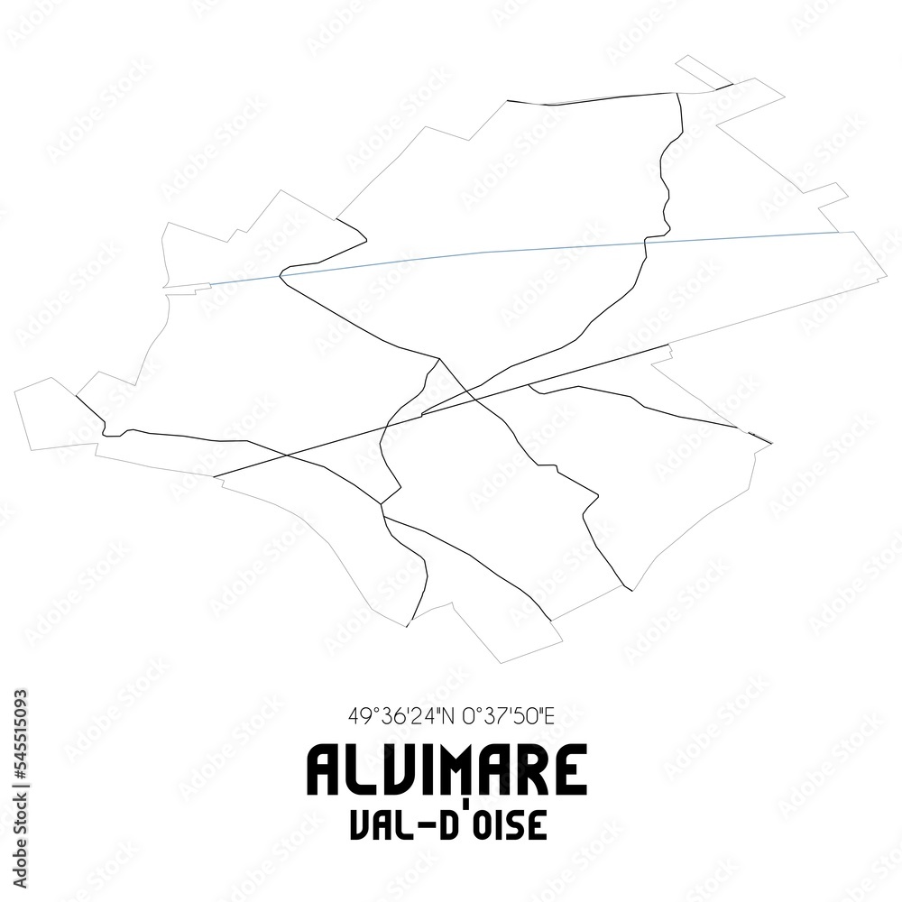 ALVIMARE Val-d'Oise. Minimalistic street map with black and white lines.