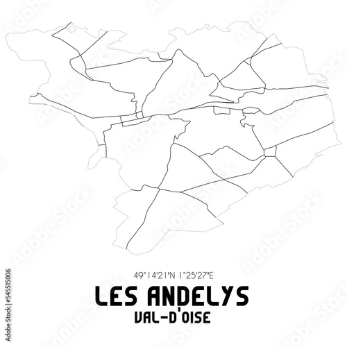 LES ANDELYS Val-d'Oise. Minimalistic street map with black and white lines.