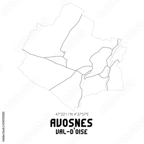 AVOSNES Val-d'Oise. Minimalistic street map with black and white lines.