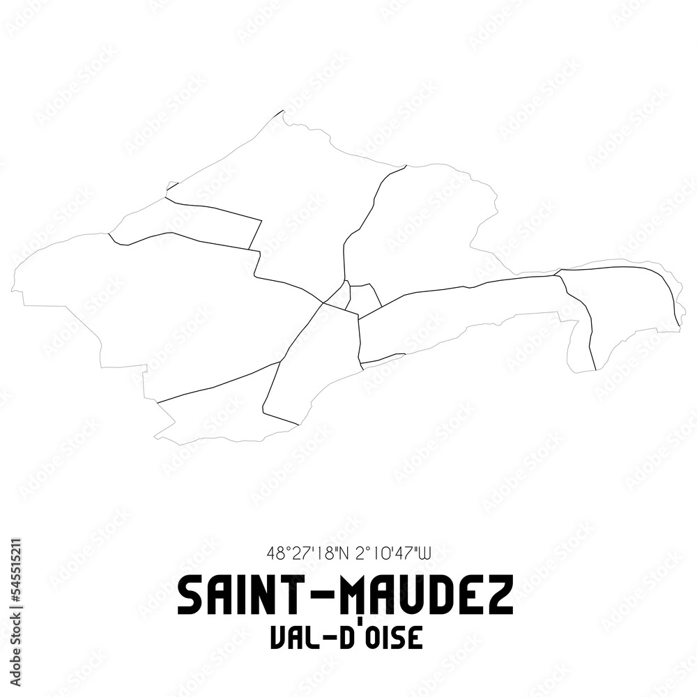 SAINT-MAUDEZ Val-d'Oise. Minimalistic street map with black and white lines.