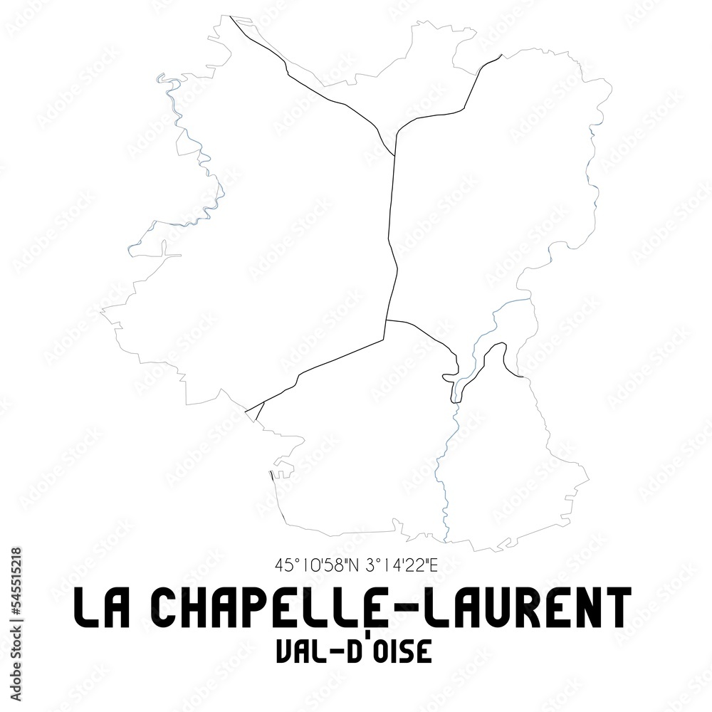 LA CHAPELLE-LAURENT Val-d'Oise. Minimalistic street map with black and white lines.