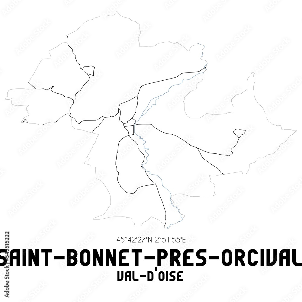 SAINT-BONNET-PRES-ORCIVAL Val-d'Oise. Minimalistic street map with black and white lines.
