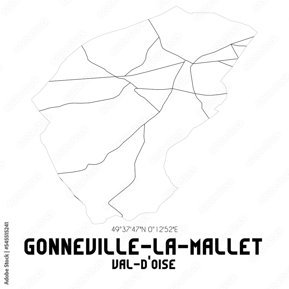 GONNEVILLE-LA-MALLET Val-d'Oise. Minimalistic street map with black and white lines.