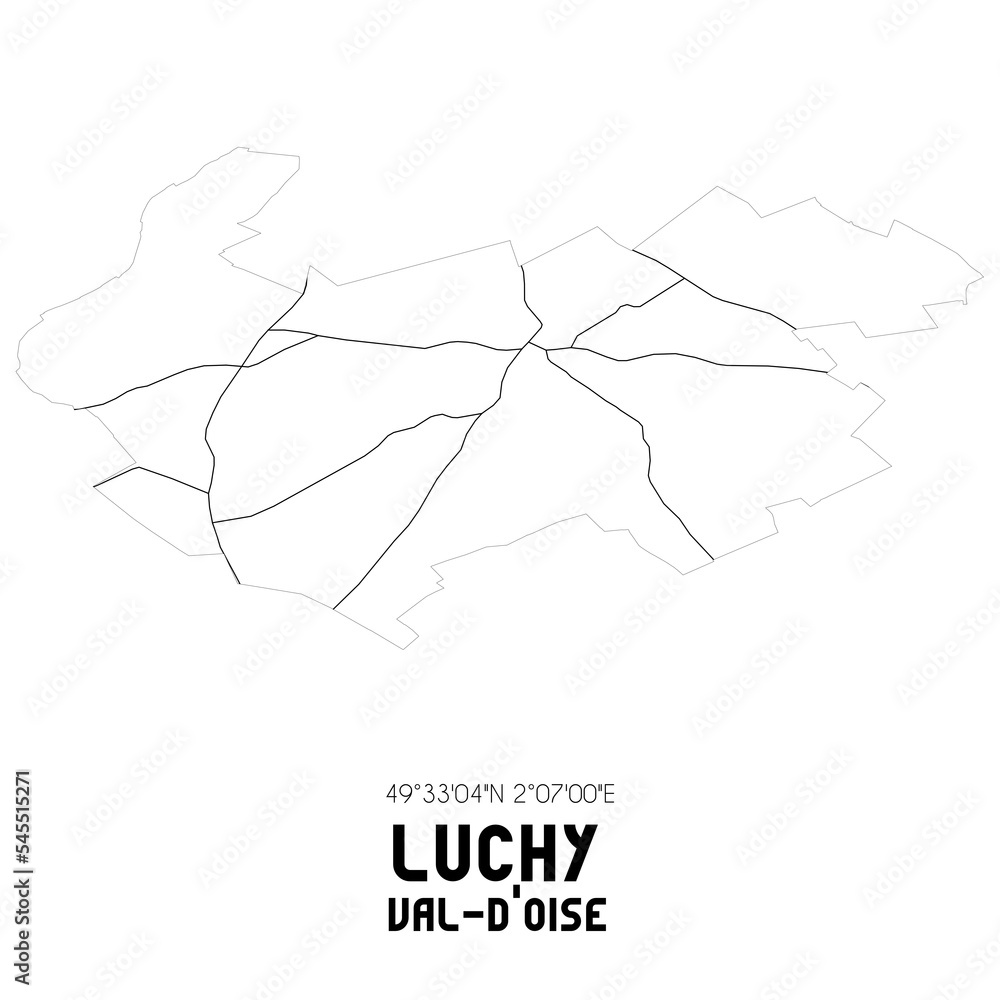LUCHY Val-d'Oise. Minimalistic street map with black and white lines. LUCHY Val-d'Oise. Minimalistic street map with black and white lines.