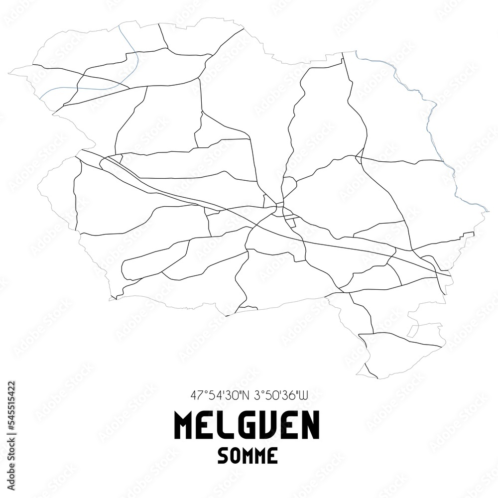 MELGVEN Somme. Minimalistic street map with black and white lines.