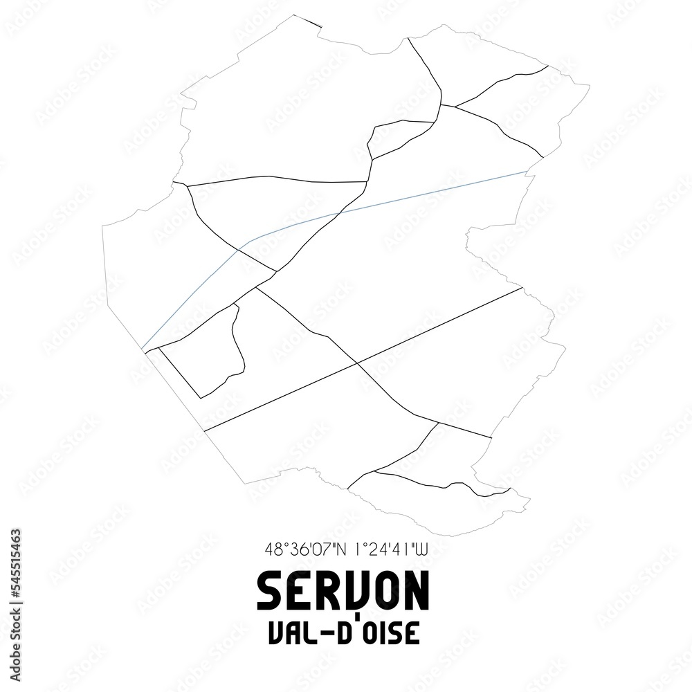 SERVON Val-d'Oise. Minimalistic street map with black and white lines. SERVON Val-d'Oise. Minimalistic street map with black and white lines.