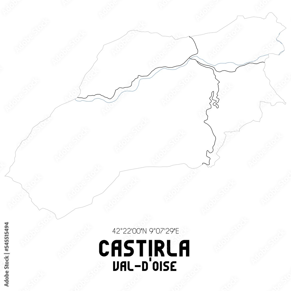 CASTIRLA Val-d'Oise. Minimalistic street map with black and white lines.