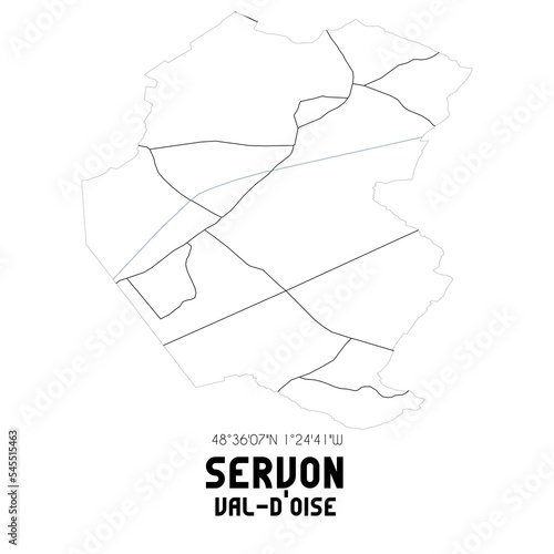 SERVON Val-d Oise. Minimalistic street map with black and white lines.