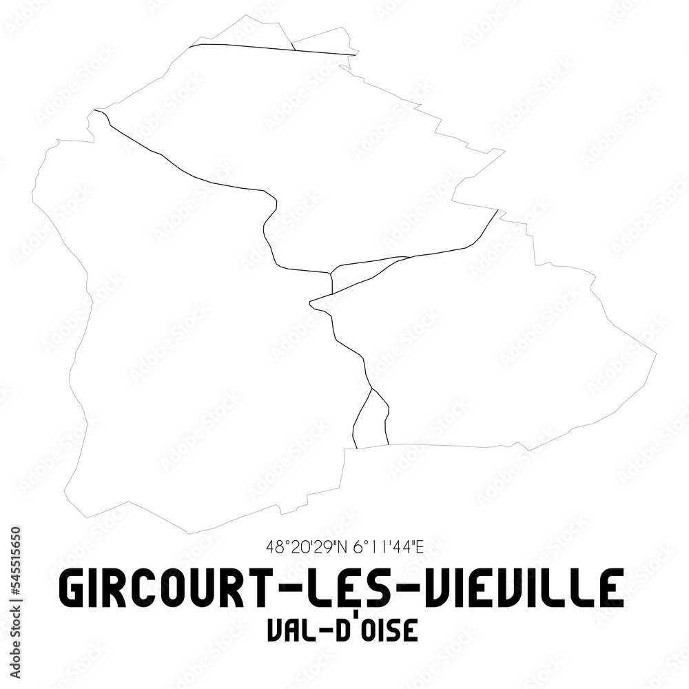 GIRCOURT-LES-VIEVILLE Val-d'Oise. Minimalistic street map with black and white lines.