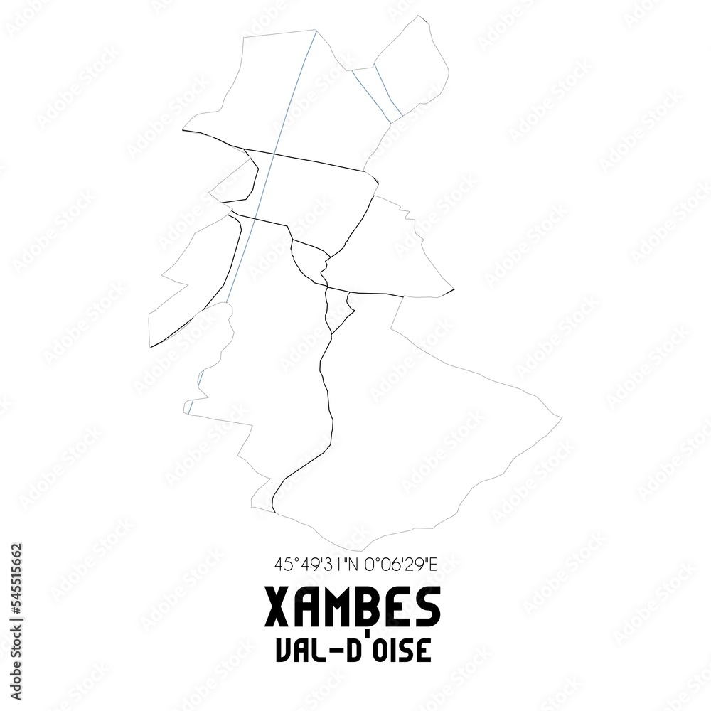 XAMBES Val-d'Oise. Minimalistic street map with black and white lines.
