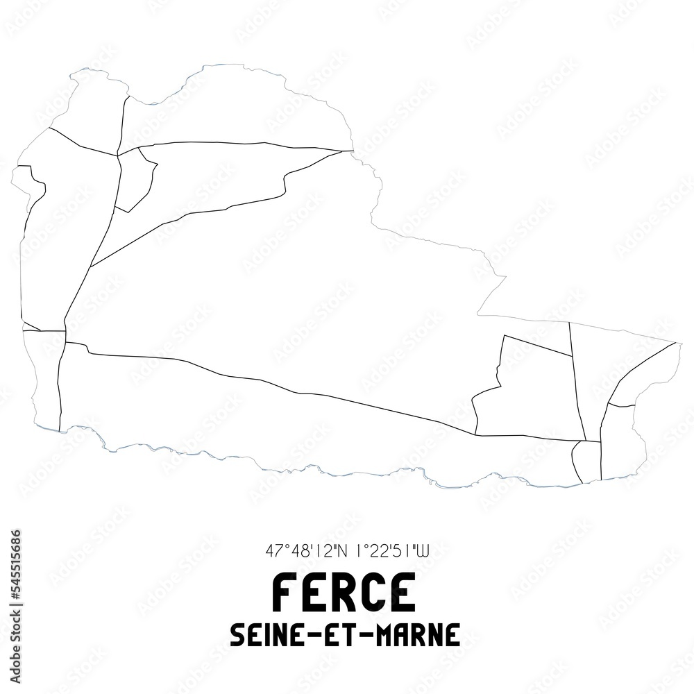 FERCE Seine-et-Marne. Minimalistic street map with black and white lines.