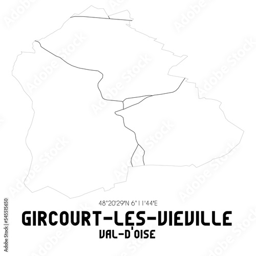 GIRCOURT-LES-VIEVILLE Val-d Oise. Minimalistic street map with black and white lines.