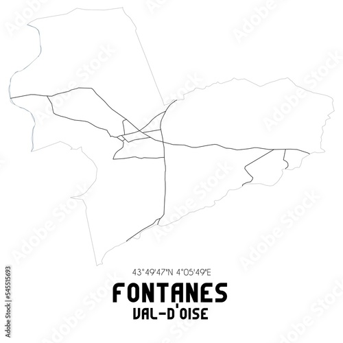 FONTANES Val-d Oise. Minimalistic street map with black and white lines.