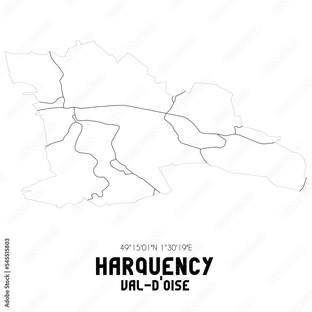 HARQUENCY Val-d'Oise. Minimalistic street map with black and white lines.
