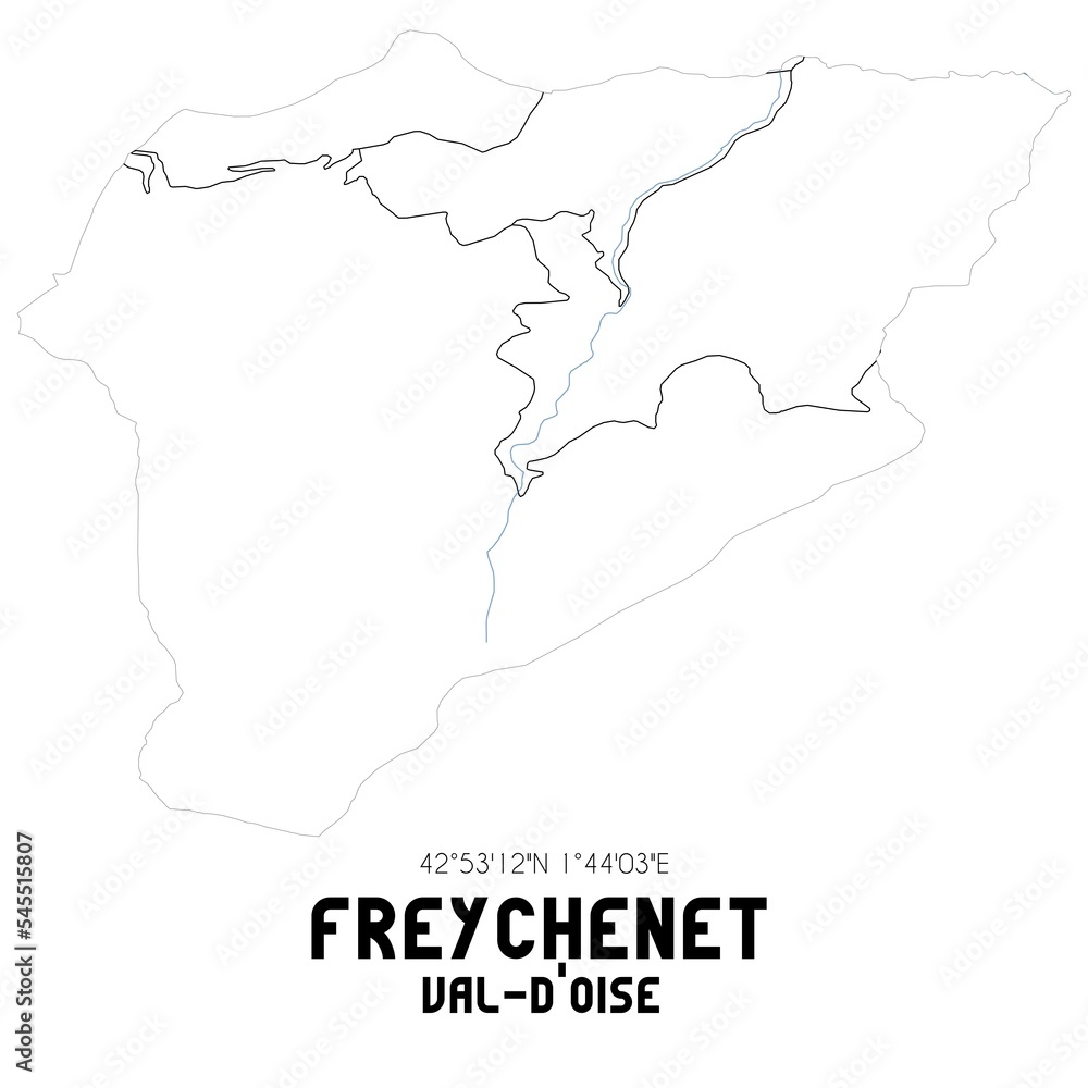 FREYCHENET Val-d'Oise. Minimalistic street map with black and white lines. FREYCHENET Val-d'Oise. Minimalistic street map with black and white lines.