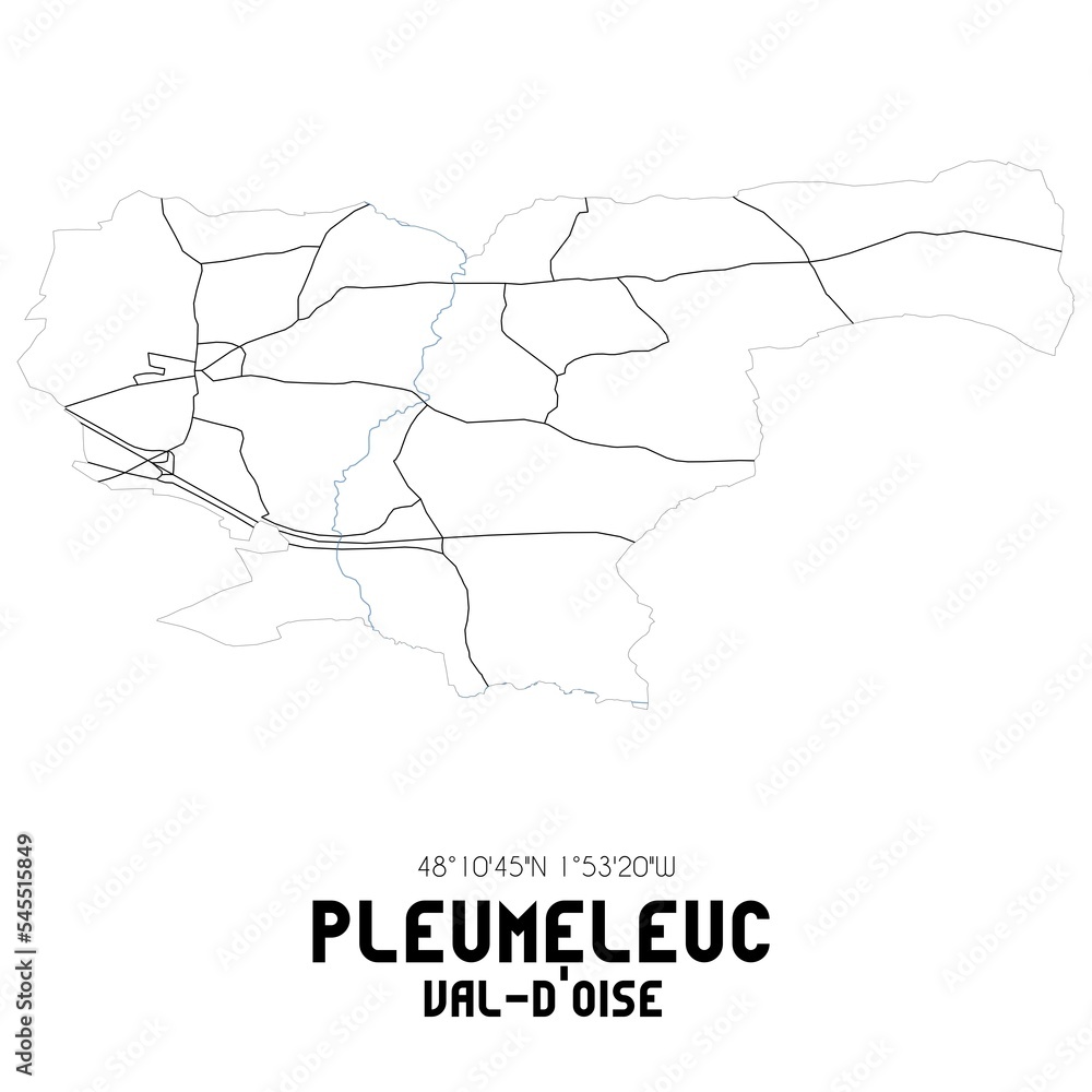 PLEUMELEUC Val-d'Oise. Minimalistic street map with black and white lines.