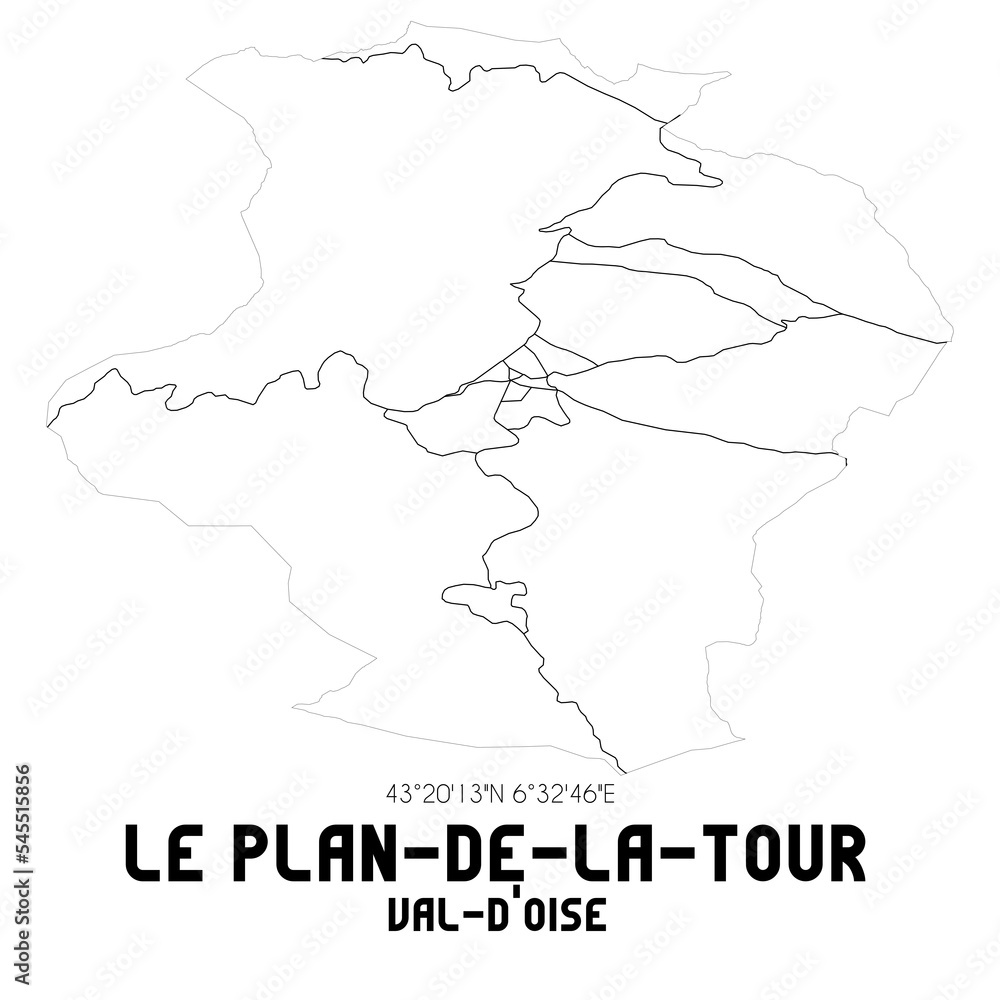 LE PLAN-DE-LA-TOUR Val-d'Oise. Minimalistic street map with black and white lines.